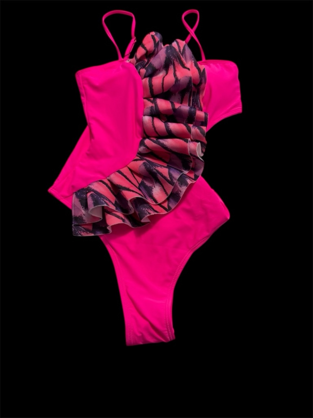 Hot Pink One-Shoulder Ruffle Swimsuit